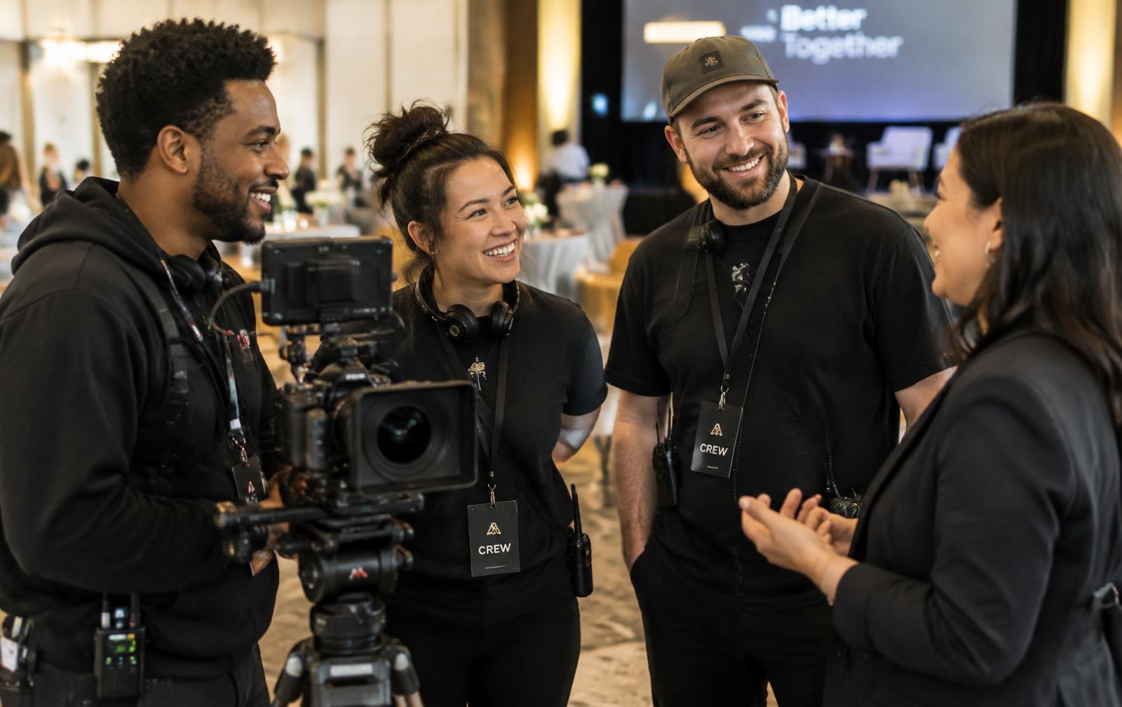 Production crew talking with a client